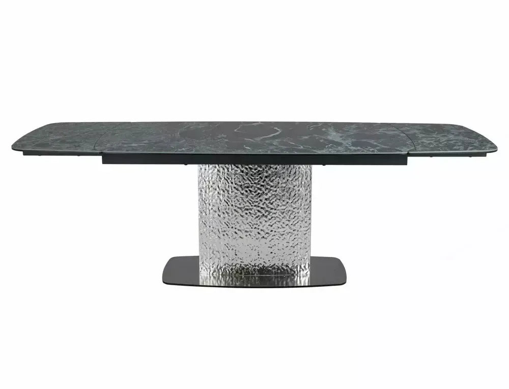Masa Dreptunghiulara de 12 persoane din Sticla securizata+Ceramica Verde Alpi si Metal Argintiu L160-240xH76cm Moncler
