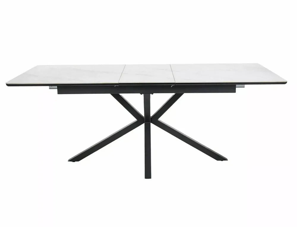 Masa Extensibila de 10 persoane din Ceramica+MDF Alb mat cu efect de marmura si Metal Negru mat L160-200xH75cm Logan