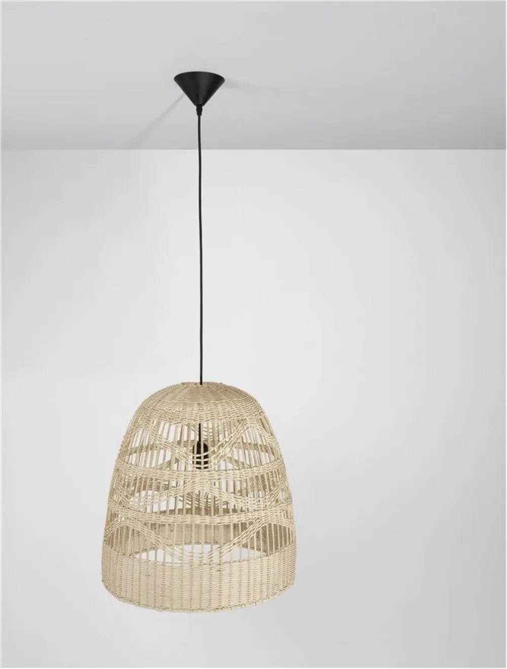 Pendul structura din Metal Negru si abajur din Ratan Bej H200xL46cm IP20 MARLO