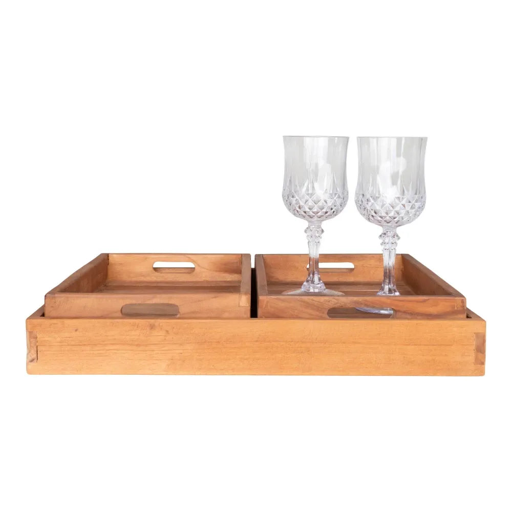 Set 3 tavi decorative din Lemn de tec Maro H5xL26-39cm Faro