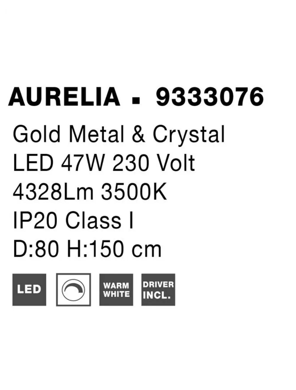 Lustra structura din Metal Auriu si abajur din Cristal Transparent H150xL80cm IP20 47W 4895lm 3500k AURELIA