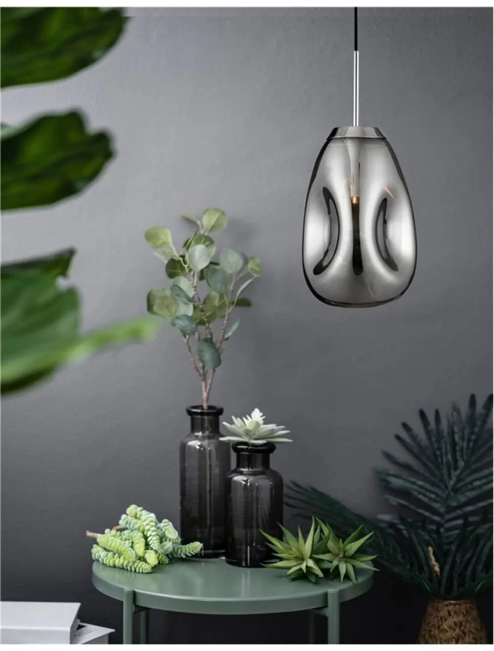 Pendul structura din Metal Argintiu si abajur din Sticla Crom H120xL22cm IP20 LAVA
