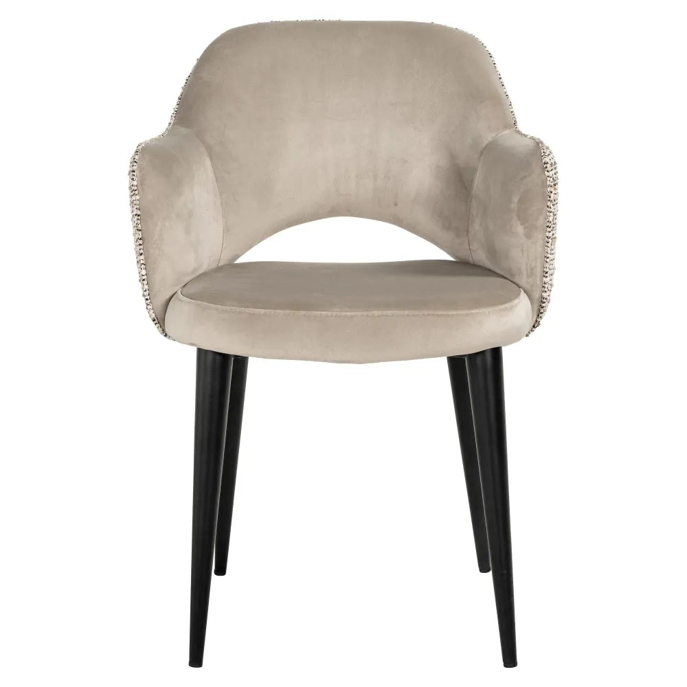 Scaun tapitat cu Catifea/Stofa Gri/Bej cu picioare din Metal Negru H85xL60xA64cm Giovanna Richmond Interiors
