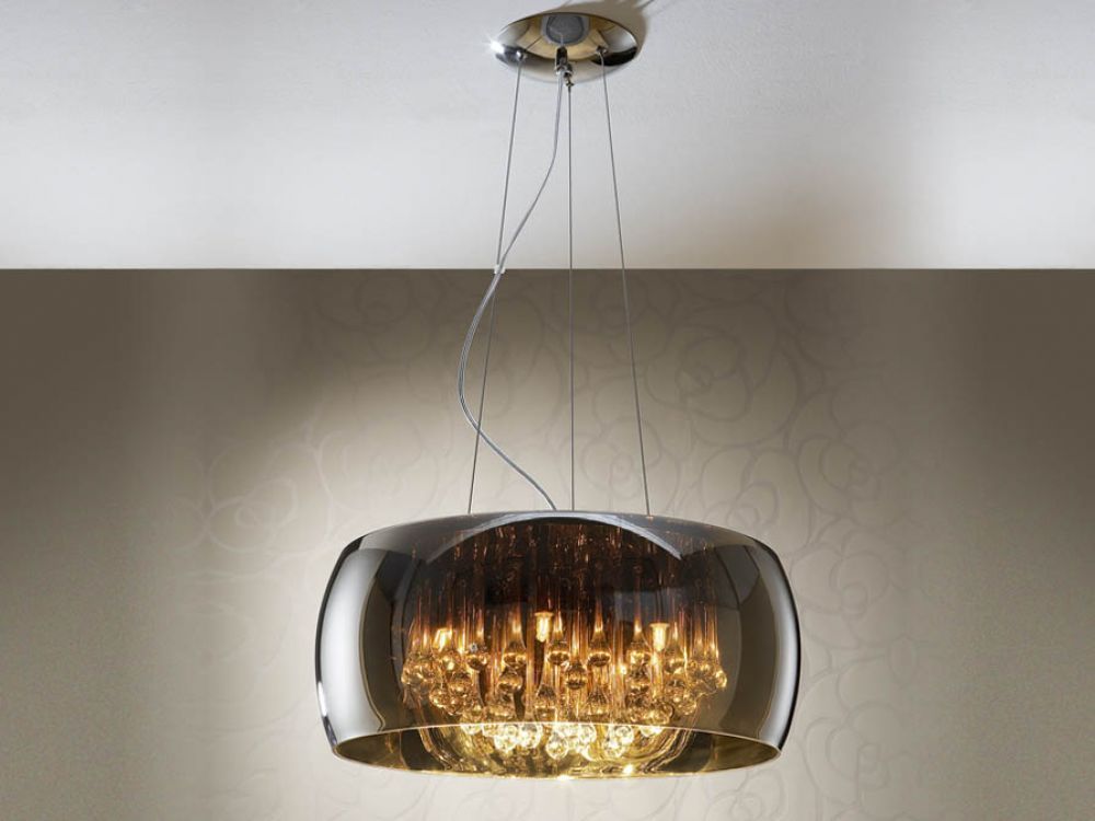 Lustra rotunda cu inaltime reglabila din Sticla Negru cu 6 becuri D50xH140cm Argos