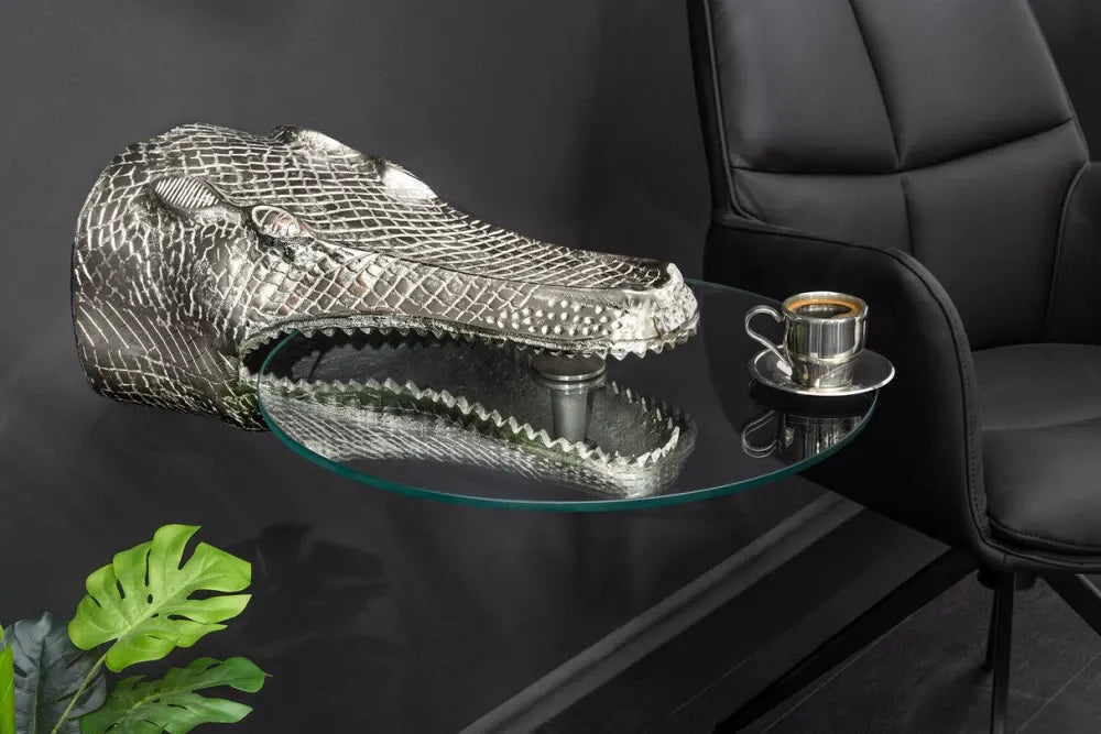 Masuta suspendata din Sticla securizata Transparent si Metal Argintiu L46xH24cm Wildlife crocodile