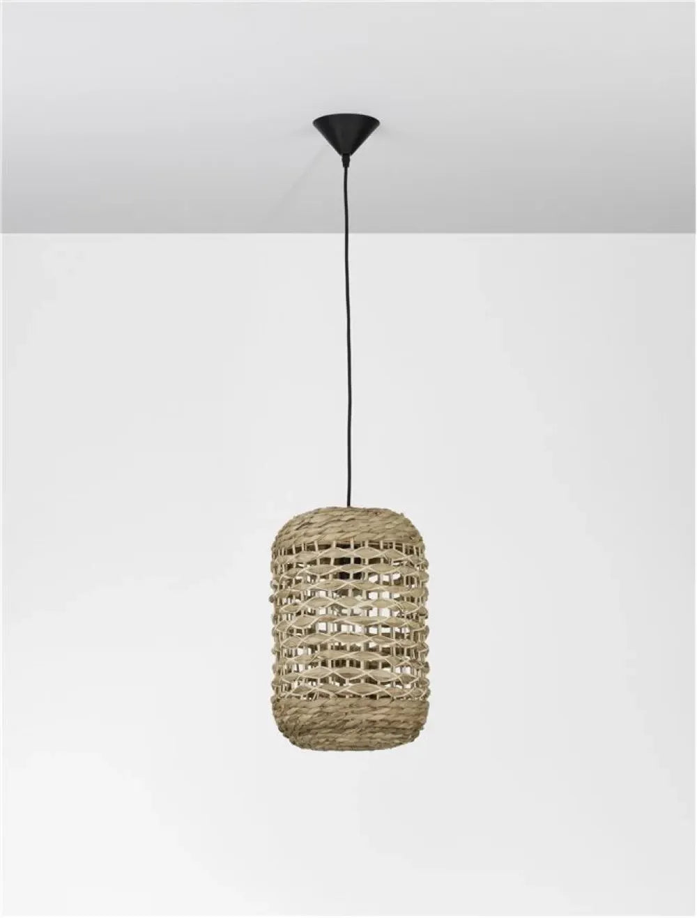 Pendul structura din Metal Negru si abajur din Ratan Bej H185xL27cm IP20 GRIFFIN