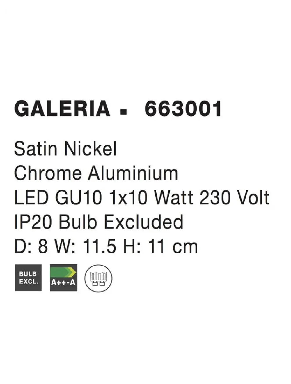Aplica de perete structura din Metal Argintiu si abajur din Metal Argintiu H11xL8cm IP20 GALERIA