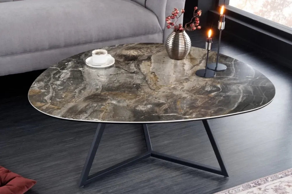 Masuta de cafea Asimetrica din Ceramica Maro taupe si Metal Negru L90xH40cm Marvelous