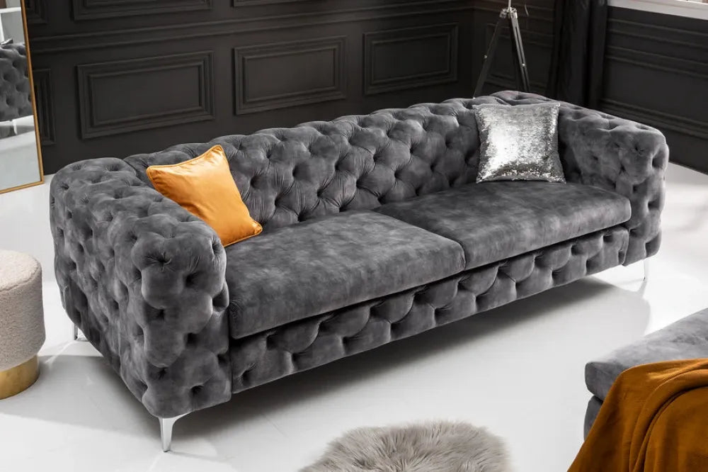 Canapea tapitata cu Catifea Gri L235cm MODERN BAROCK