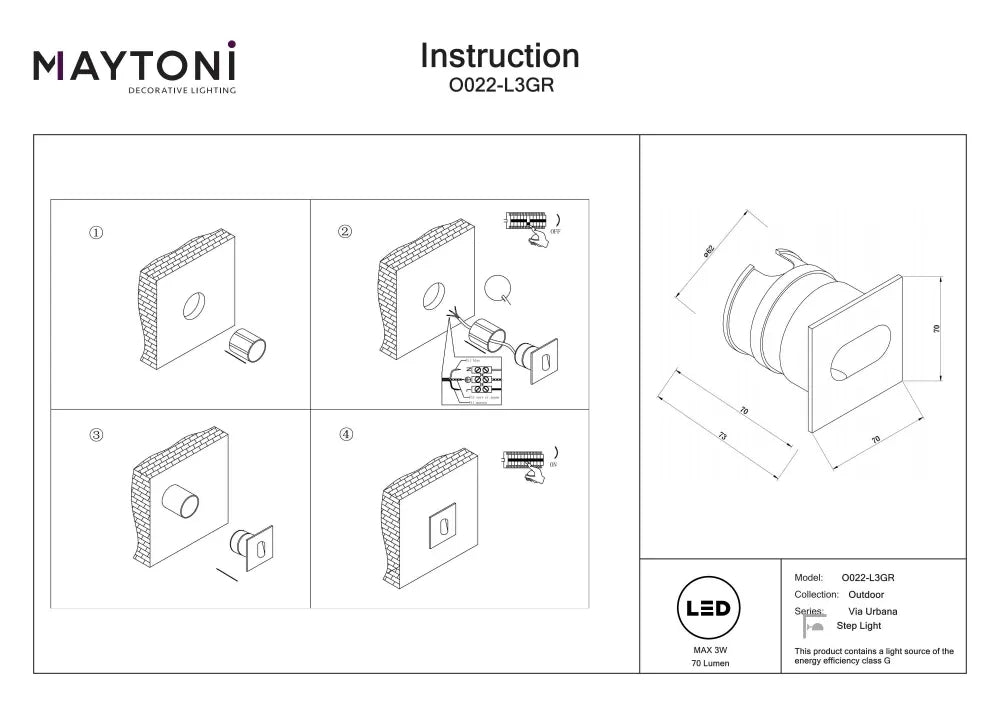 Spot incastra din Aluminiu Gri L7xH7cm Via Urbana