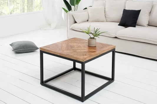 Masuta laterala Patrata din Lemn de mango Maro si Metal Negru L60xH45cm Infinity
