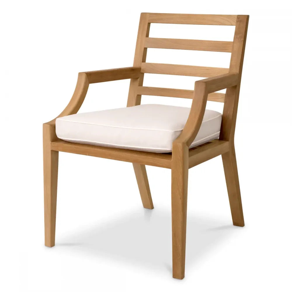 Scaun de exterior din Lemn de tec Maro si Stofa Alb H86.5xL59.5xA60.5cm Hera Eichholtz