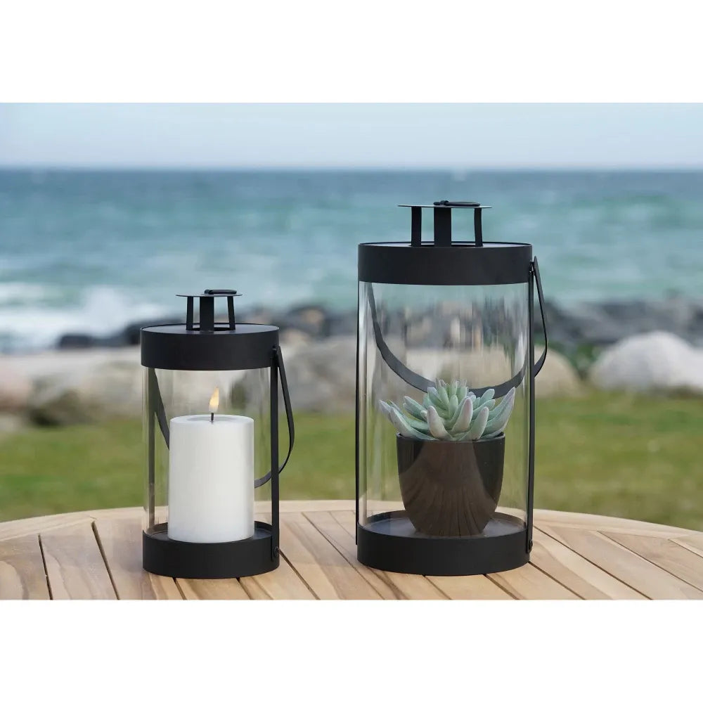 Set 2 felinare din Metal/Sticla Negru/Transparent H24/32xD12/15cm Bondi