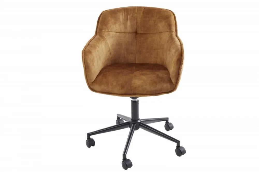 Scaun de birou cu inaltime reglabila tapitat cu Catifea Galben cu picioare din Metal Negru H81-90xL58xA60cm Euphoria