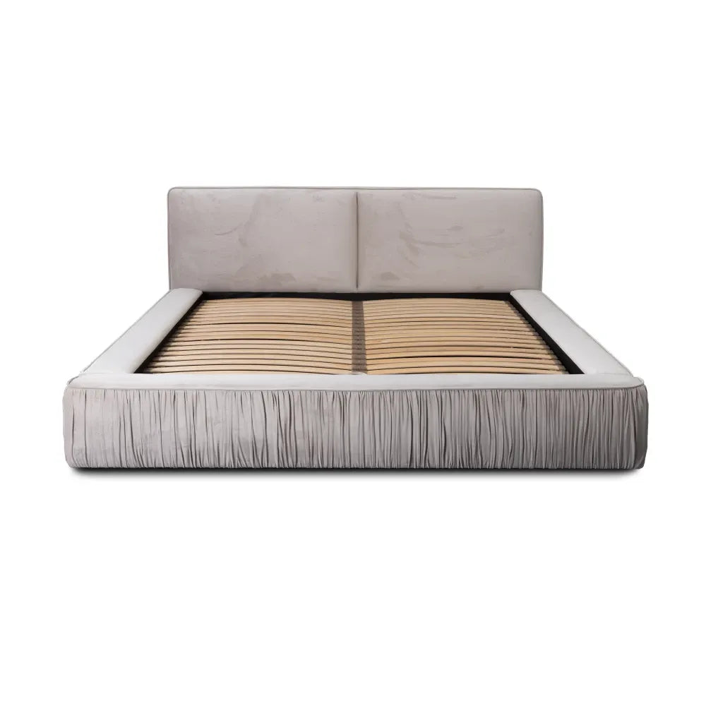 Pat 160x200cm tapitat cu Catifea Bej Naomi