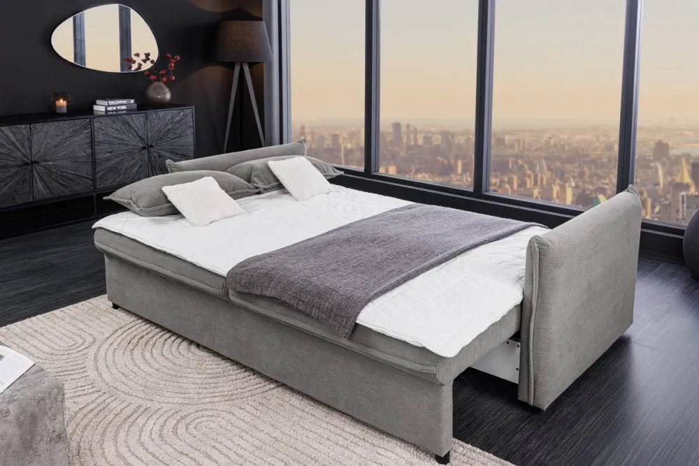 Canapea extensibila de 3 locuri tapitat cu Catifea raiata Gri L215cm Apartment