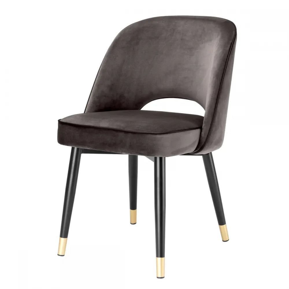 Set 2 scaune tapitat cu Catifea Albastru cu picioare din Metal Negru/Auriu H84xL53xA56cm Cliff Eichholtz