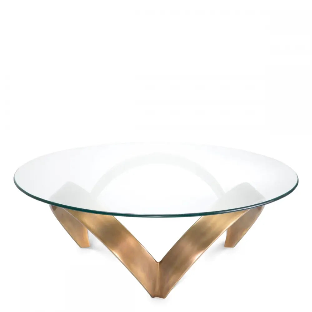 Masuta de cafea Rotunda din Aluminiu Alama si Sticla securizata Transparent D110xH36.5cm Soquel Eichholtz