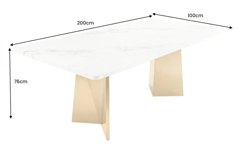 Masa din Marmura Alb si Metal Auriu L200xH76cm Extravagancia