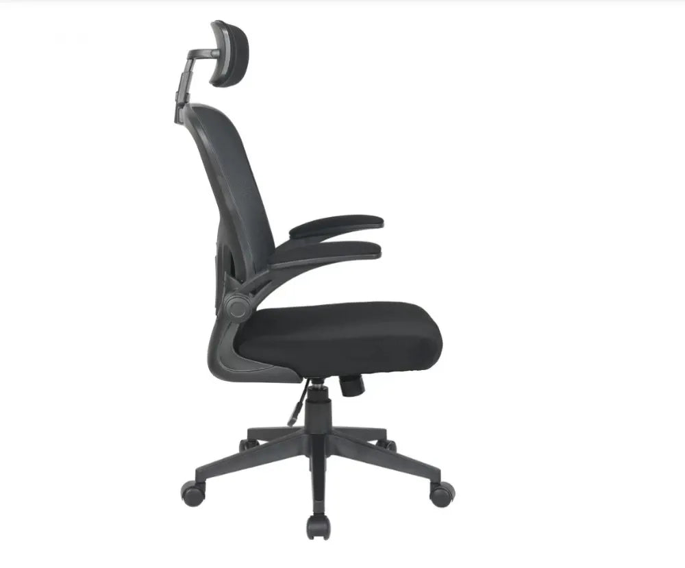 Scaun de birou cu inaltime reglabila tapitat cu Stofa/plasa Negru cu picioare din Plastic Negru H118-126xL66xA60cm Q-060