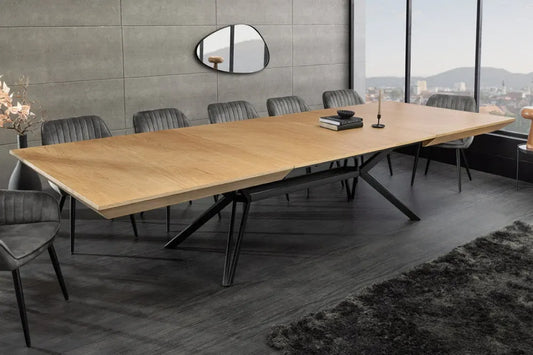 Masa extensibila din MDF/Funir de stejar Maro si Metal Negru L200-320xH76cm GIANT