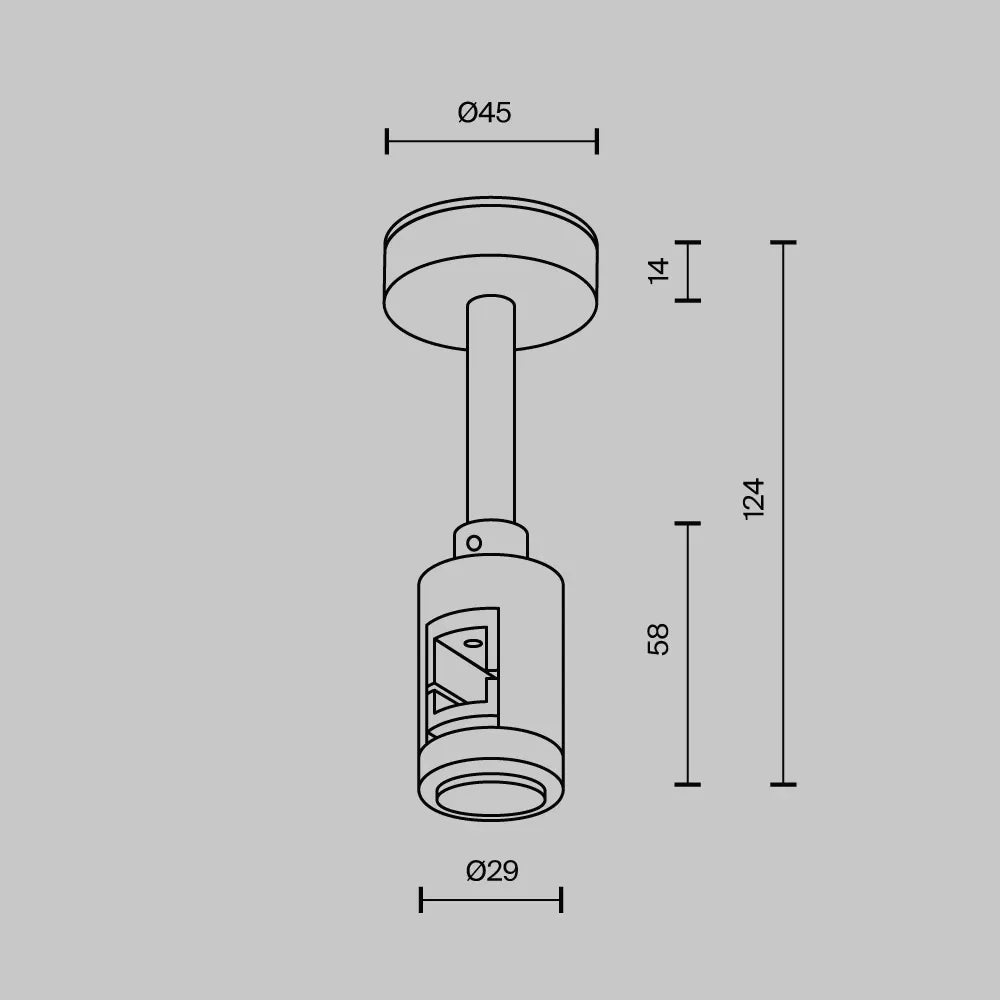 Suport scurt de tavan cu priză de alimentare 78 mm Flarity din Aluminiu Alama