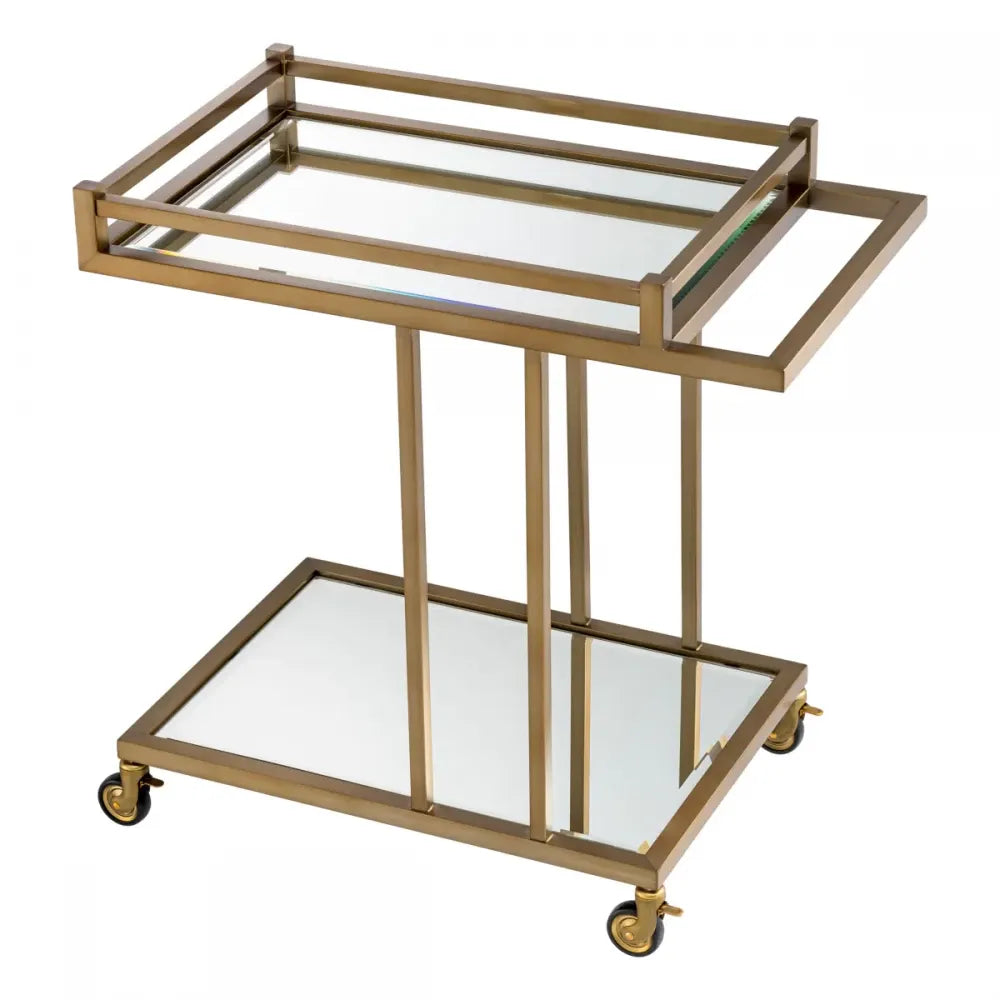 Carucior de servire Dreptunghiulara din Otel inoxidabil Alama si Oglinda L78xl46cm Beverly Hills Eichholtz