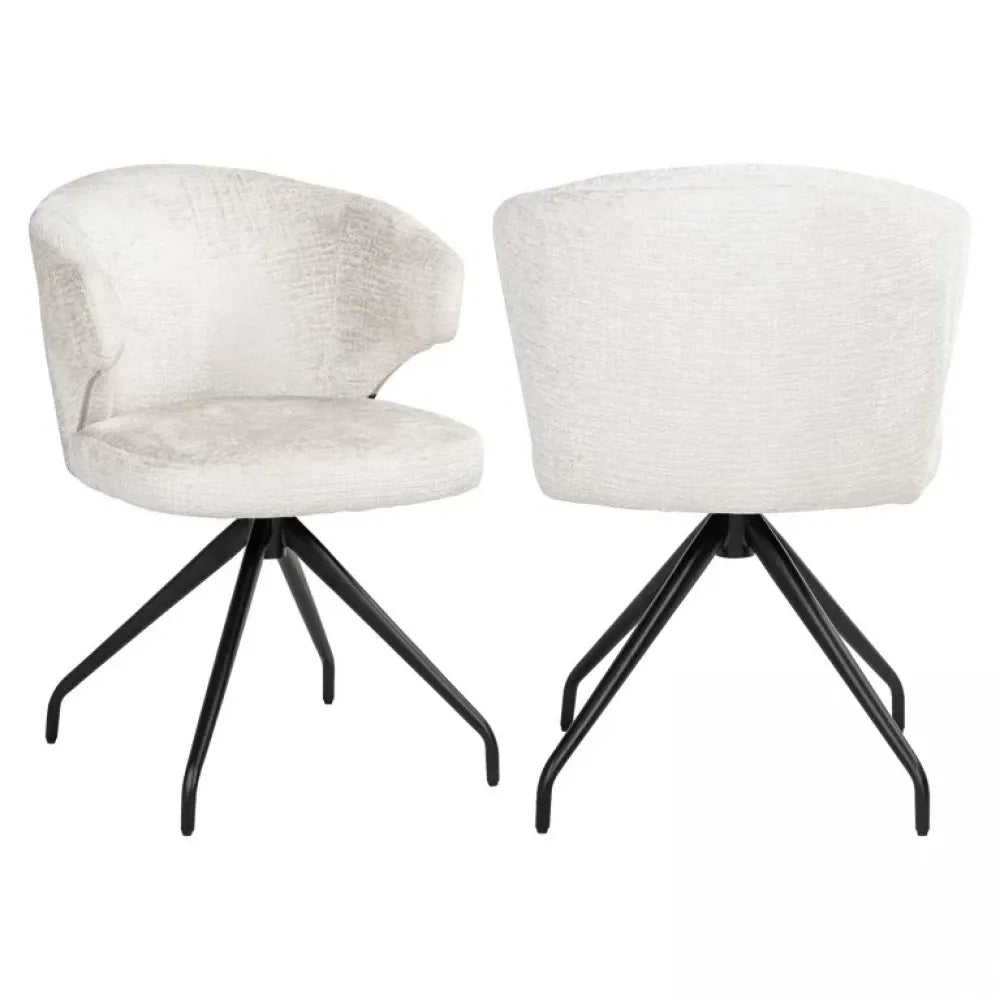 Scaun pivotant tapitat cu Stofa Crem cu picioare din Metal Negru H82xL60xA64cm Milly Richmond Interiors