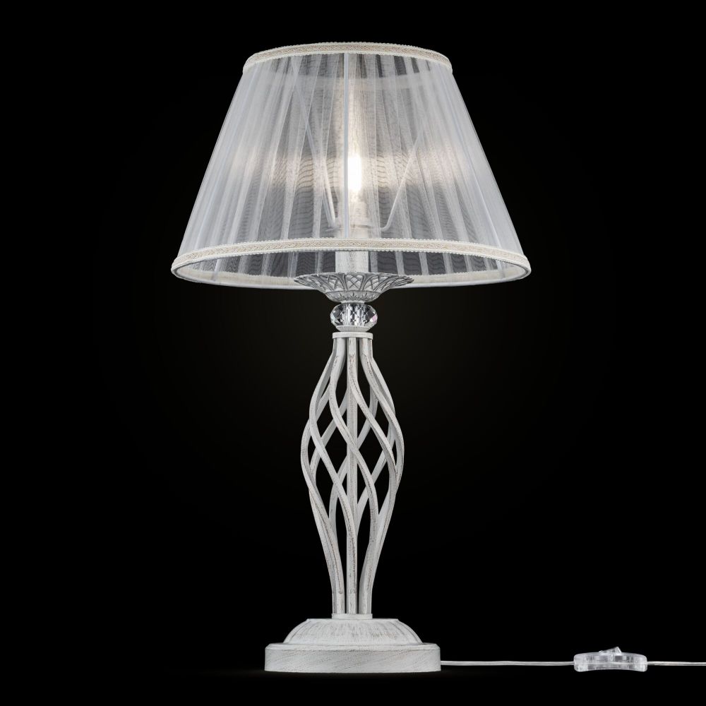 Veioza din Organza si Metal Alb D32xH56cm Grace