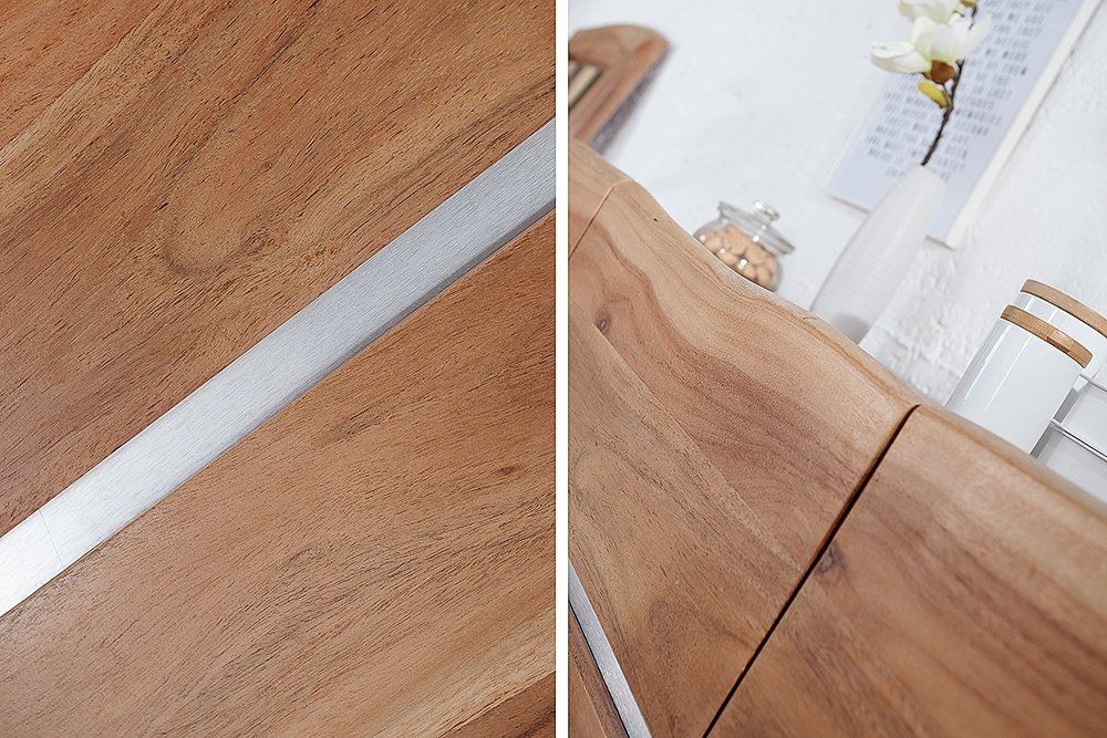Comoda din Lemn masiv de salcam si Otel inoxidabil Maro /Argintiu Mammut L135xH88cm
