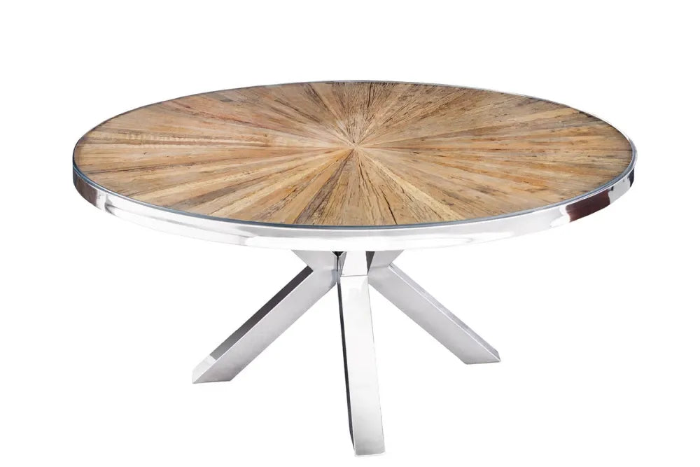 Masa rotunda din Lemn de tec/Sticla securizata Maro/Transparent si Otel inoxidabil Argintiu D120xH76cm Barracuda