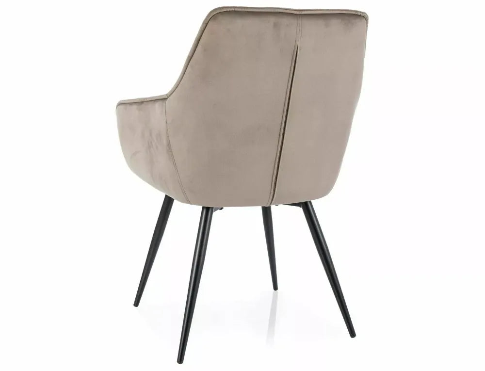 Scaun tapitat cu Catifea Bej inchis cu picioare din Metal Negru H90xL59xA45cm Lilia