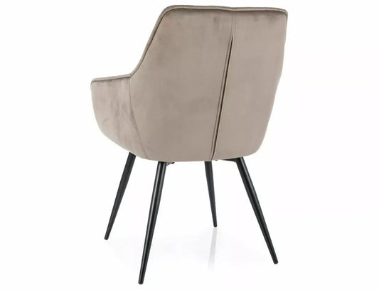 Scaun tapitat cu Catifea Bej inchis cu picioare din Metal Negru H90xL59xA45cm Lilia