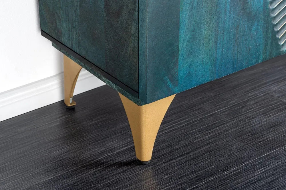 Comoda din Lemn de mango Turcoaz si Metal Auriu L177xH76cm GOLDEN SUNSET