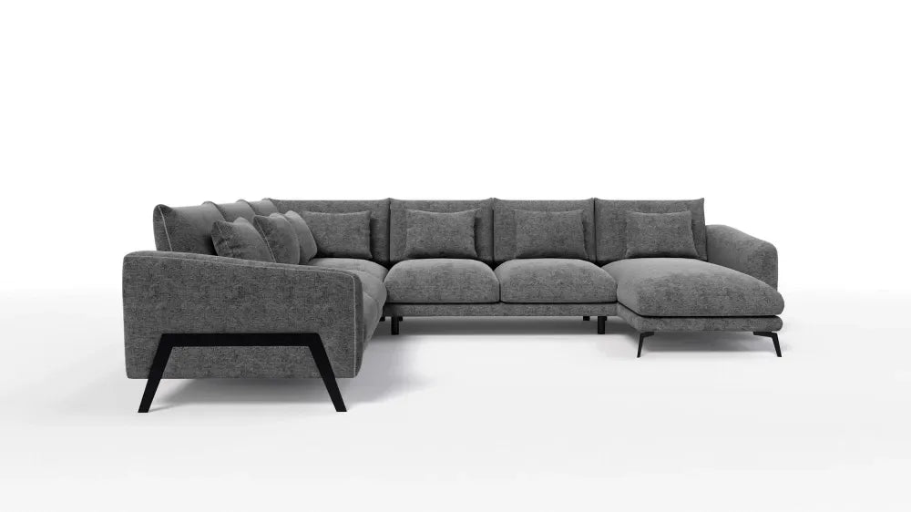 Coltar in forma de U tapitat cu Chenille Gri Sajma 18 L378x293cm Aspen
