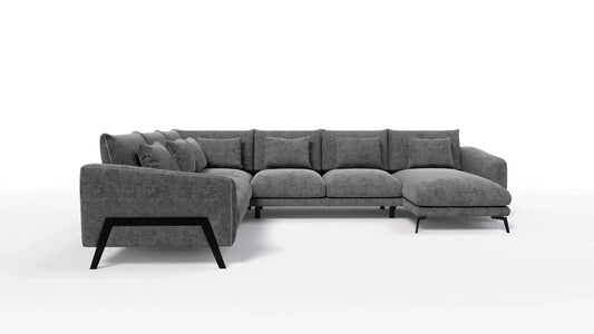 Coltar in forma de U tapitat cu Chenille Gri Sajma 18 L378x293cm Aspen