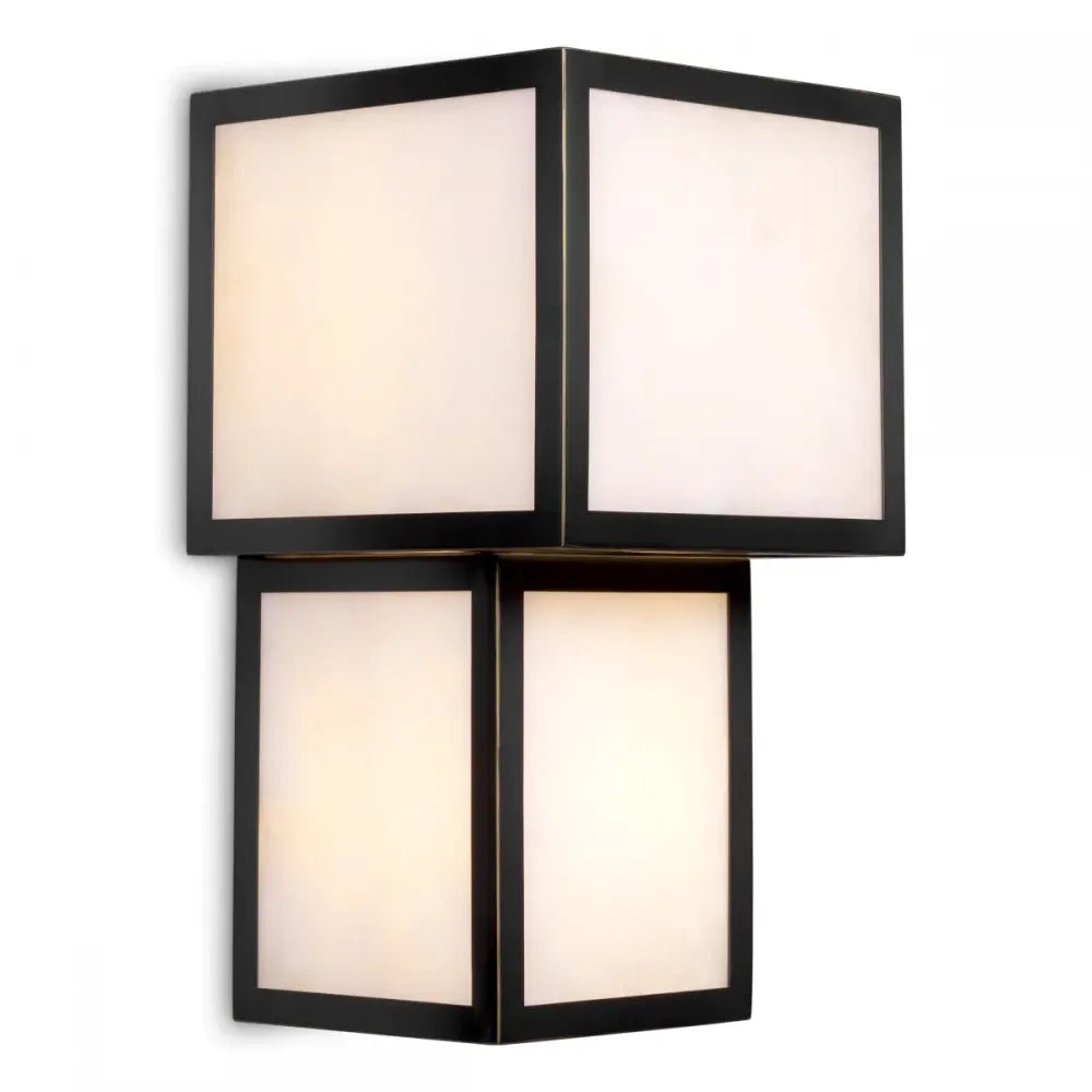 Aplica de perete din Otel inoxdabil Negru si Alabastru Alb H41xL22cm Serchio Eichholtz