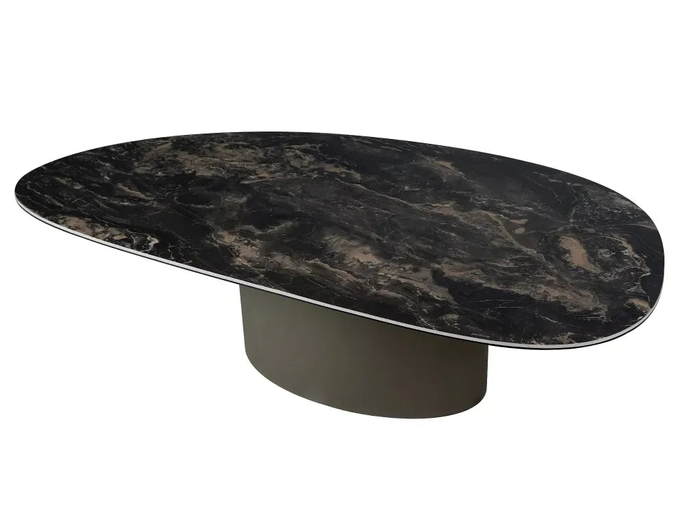 Masuta de cafea din Metal Cupru si Sticla securizata+Ceramica Negru cu efect de marmura L140xH38cm Bello
