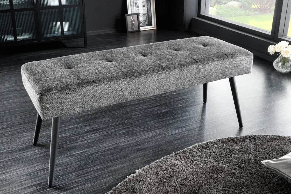Bancheta din Metal Negru si Stofa Gri H35xL100cm Boutique