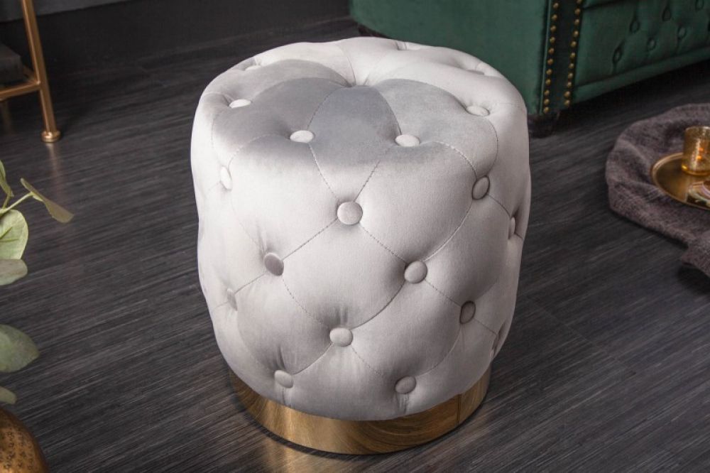 Taburet rotund tapitat cu Catifea Gri D37xH38cm Barock