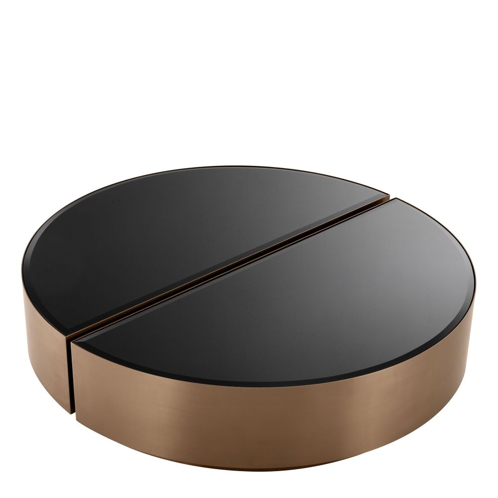 Set 2 masute de cafea Rotunde din Otel inoxidabil si Sticla securizata Maro/Negru L120xH29cm Astra