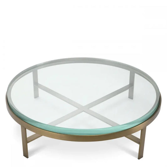 Masuta de cafea Rotunda din Otel inoxidabil Alama si Sticla Transparent D97.5xH30cm Hoxton Eichholtz