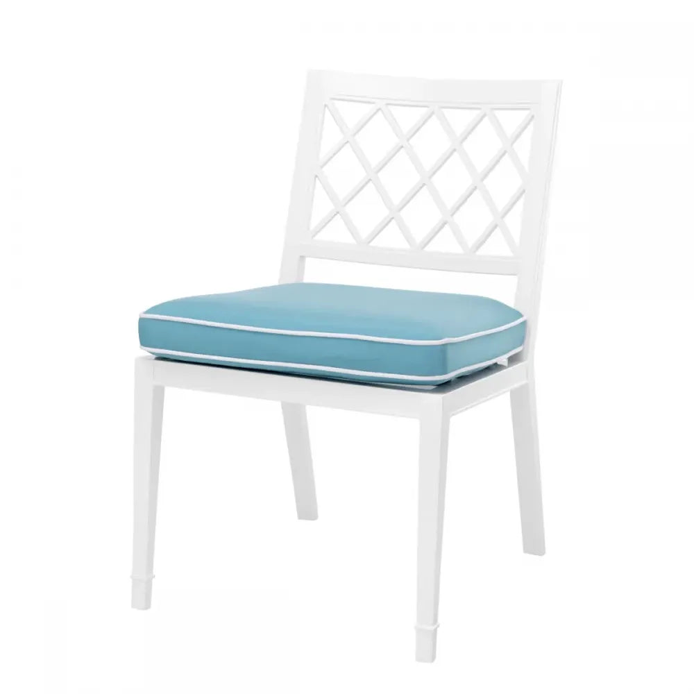 Scaun de exterior din Metal Alb si Stofa Albastru H87xL53xA66cm Paladium Eichholtz