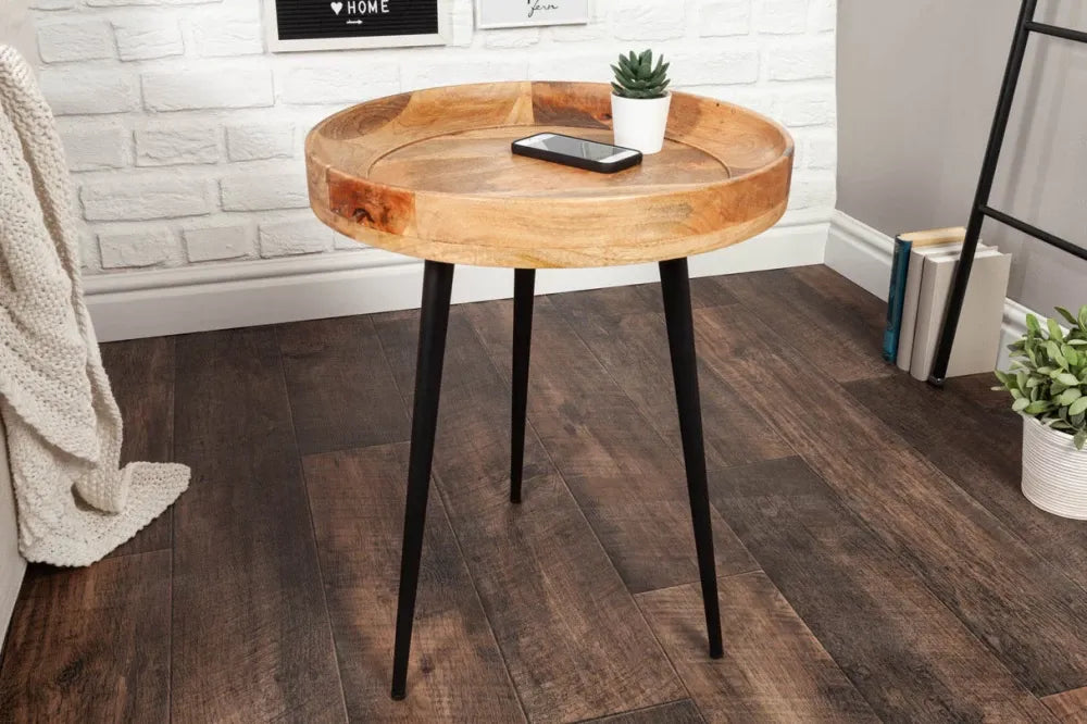 Masuta laterala din Lemn de mango Maro si Metal Negru D45xH54cm Pure