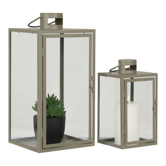 Set 2 felinare din Metal/Sticla Verde/Transparent H25.5/40xL13/19.5cm Corfu