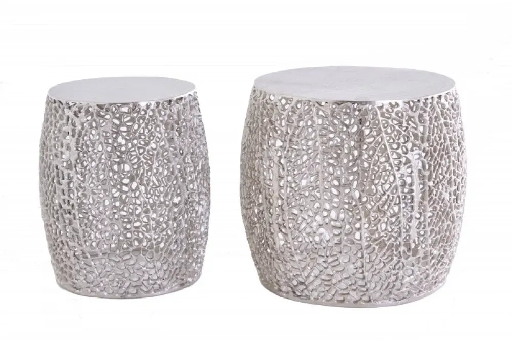 Set 2 masute laterale Rotunde din Metal Auriu D35/45xH40/42cm Leaf