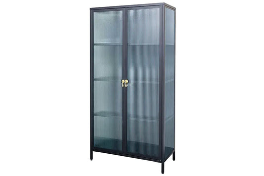 Dulap din Metal Negru si Metal/Sticla securizata Negru/Transparent L80xH160cm AMSTERDAM