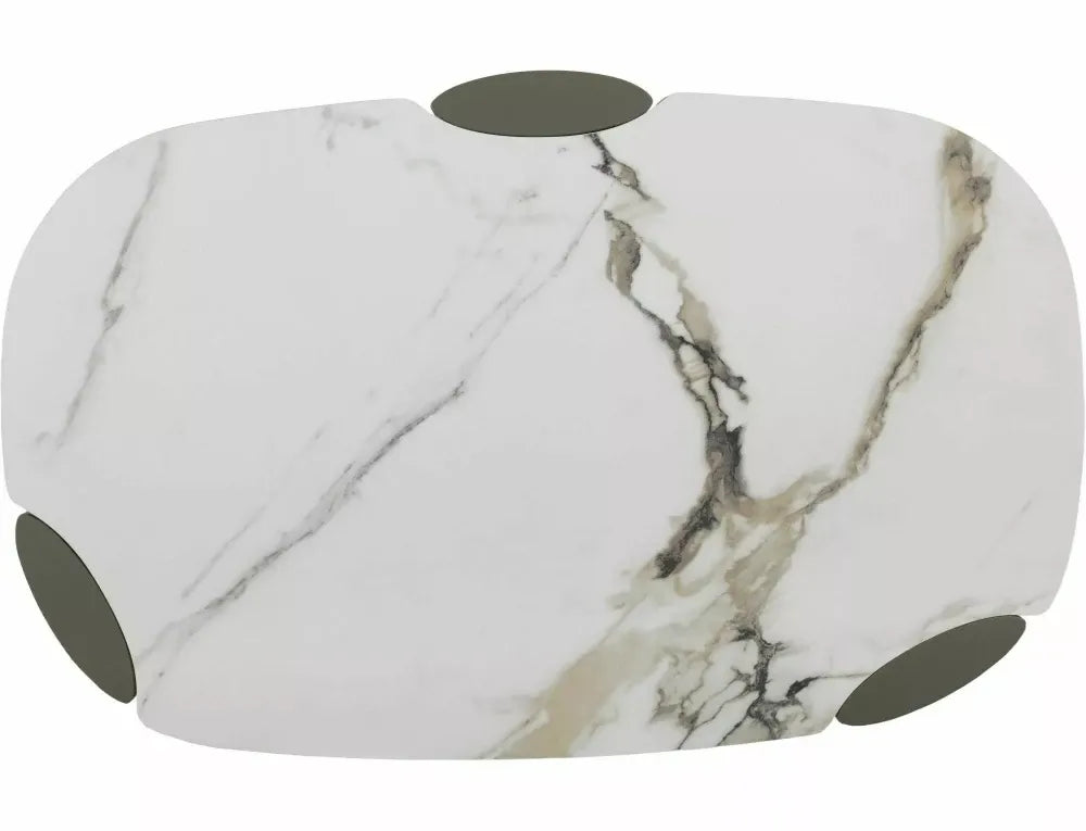 Masuta de cafea din Metal Cupru si MDF+Ceramica Alb lucios cu efect de marmura L105xH38cm Adoro