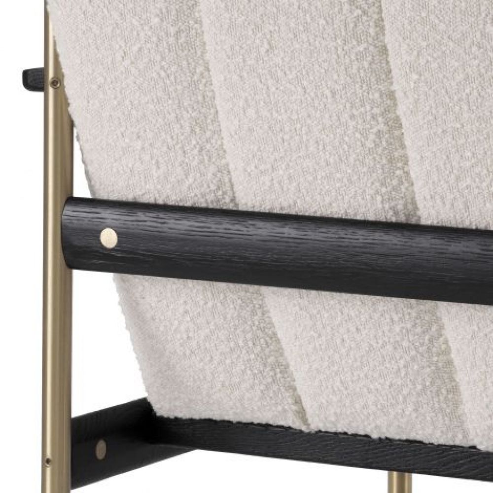 Fotoliu tapitat cu Boucle Crem cu baza din Metal/Lemn Negru/Auriu H73xL75xA78cm Elan