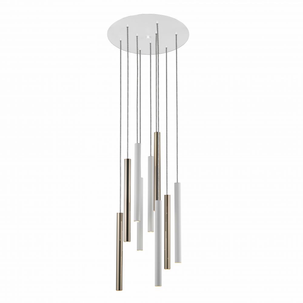 Lustra rotunda cu inaltime reglabila din Metal Alb/Auriu cu LED D42xH140cm Varas